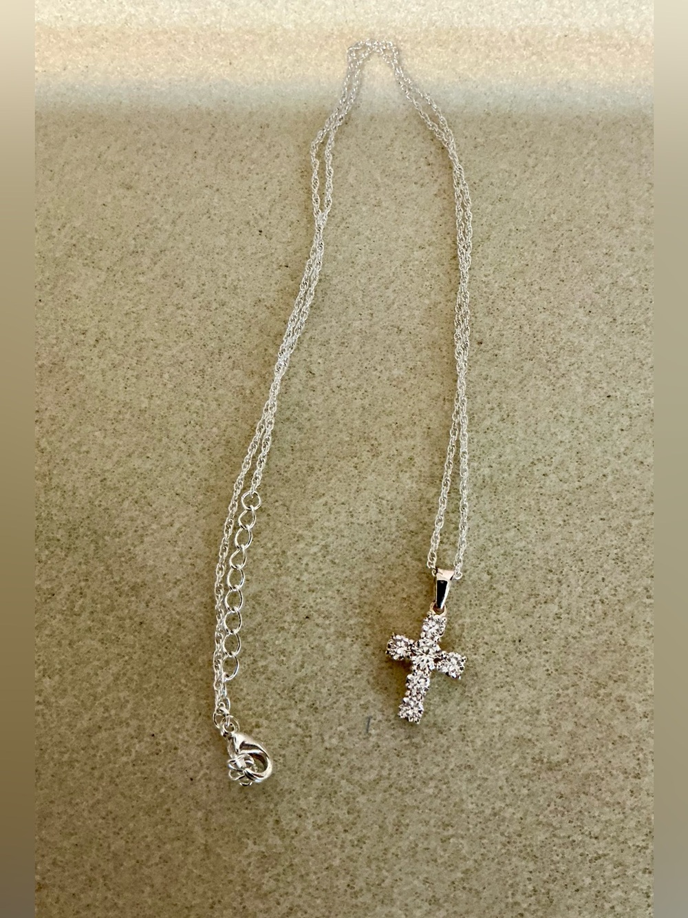 Silver Crystal Cross Pendant Necklace - 20”